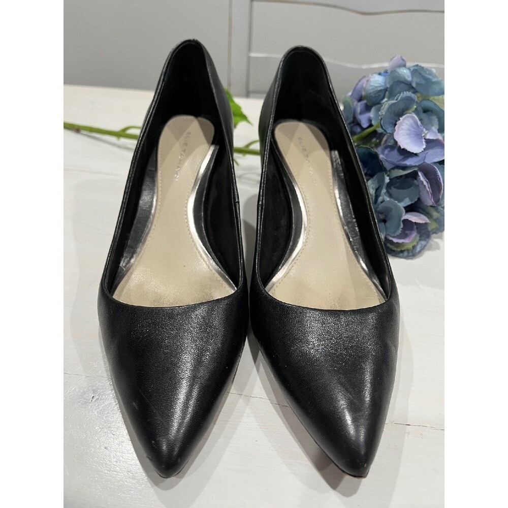 Elie Tahari Black Leather‎ Pointed Toe Stiletto Heel Pumps Size 38